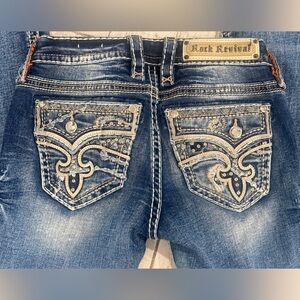 Rock Revival YUI Bootcut Jeans Size 25 Thick Stitch Embroidered Pocket